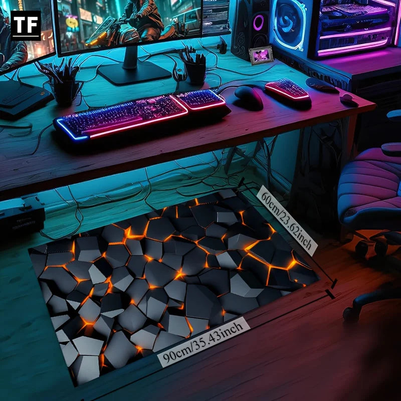 Cyberpunk Honeycomb Carpet, Cartoon Printed Game Mat, Large Gamer Decor, Fragmented Design, Non Slip Indoor Floor Rug