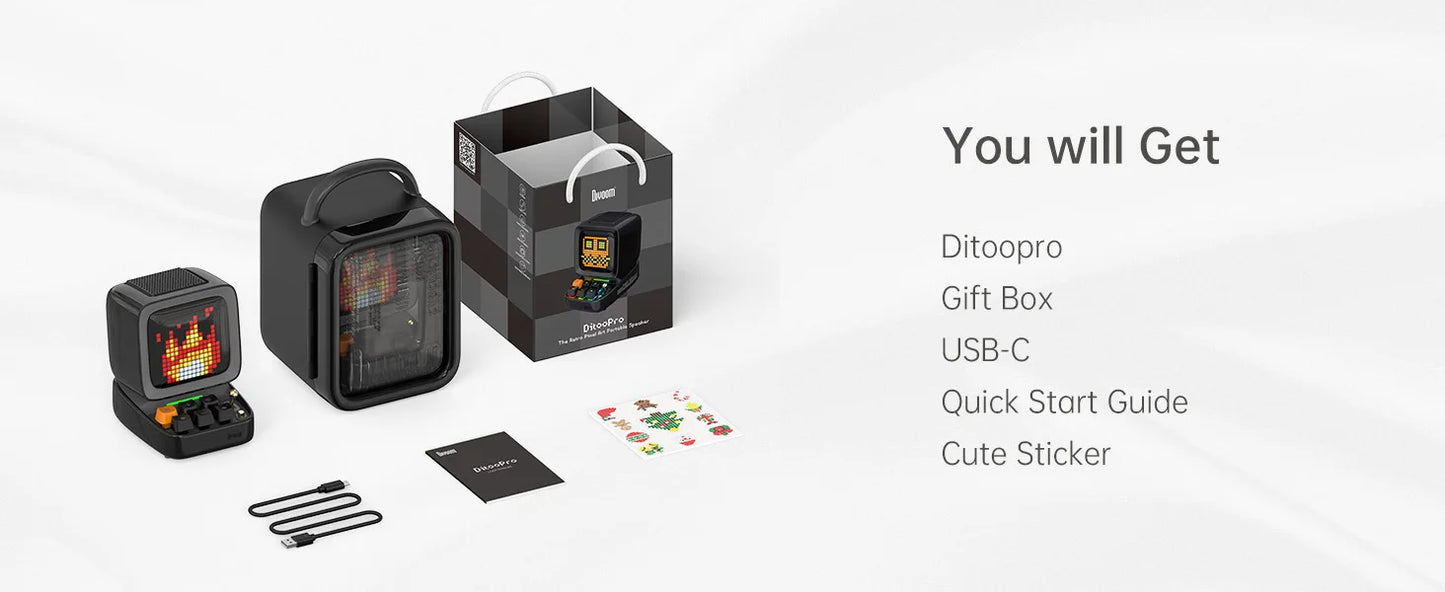 Divoom Ditoo-Pro  Pixel Art Bluetooth Portable black Speaker Alarm Clock DIY LED Display Board Cute Gift Home Light Decoration