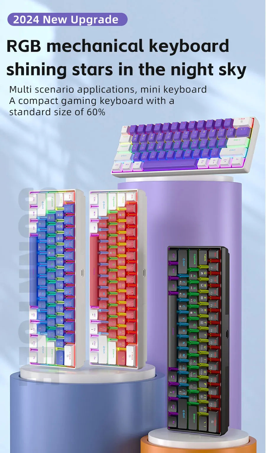 K61 Wired Mechanical Keyboard 10 Kinds of Colorful Lighting Gaming and Office For Microsoft Windows and Apple IOS System