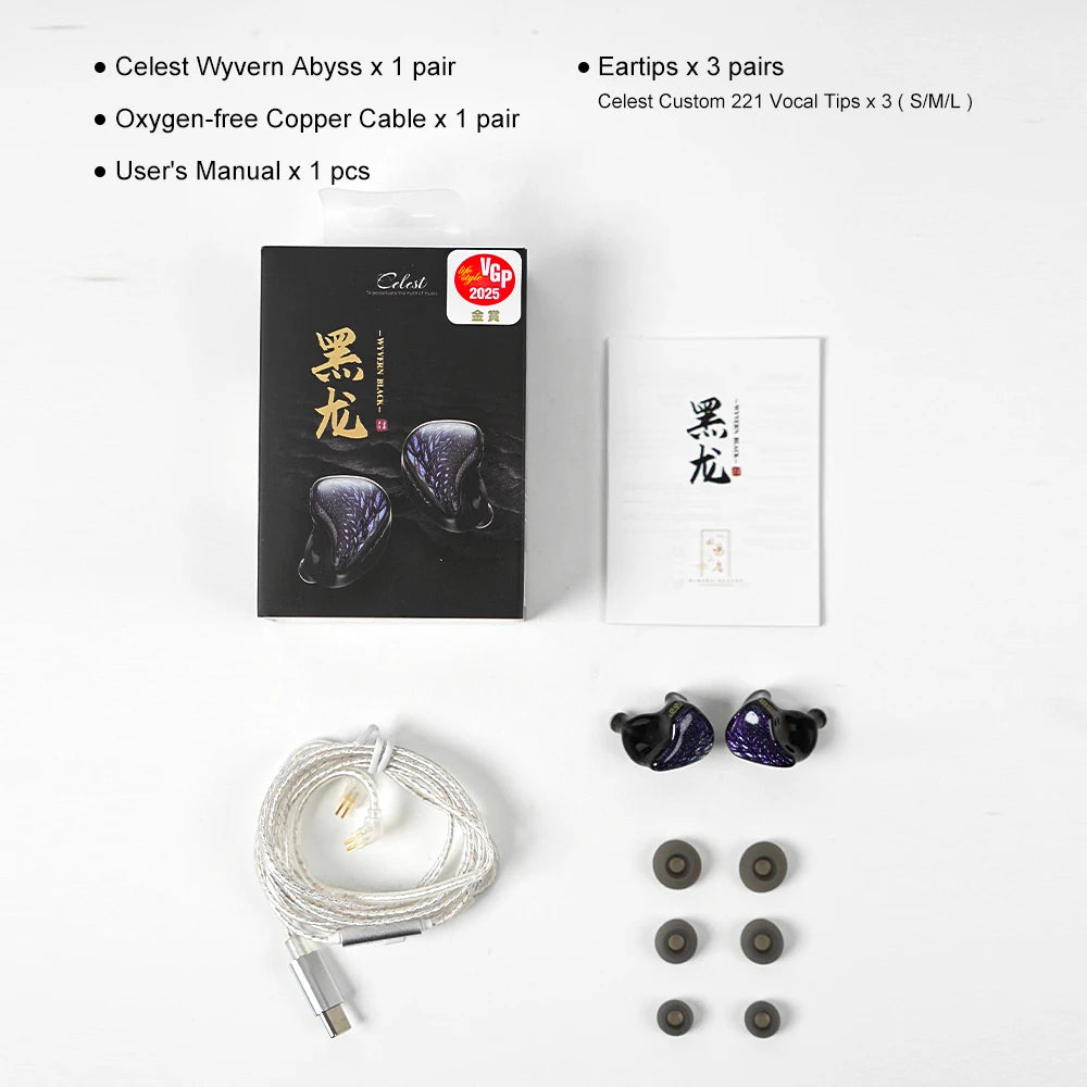 Celest Wyvern Black Type-C In Ear Earphone Monitor With Microphone Hifi Music Headphone IEMs Wired Gaming Earbuds For Gif