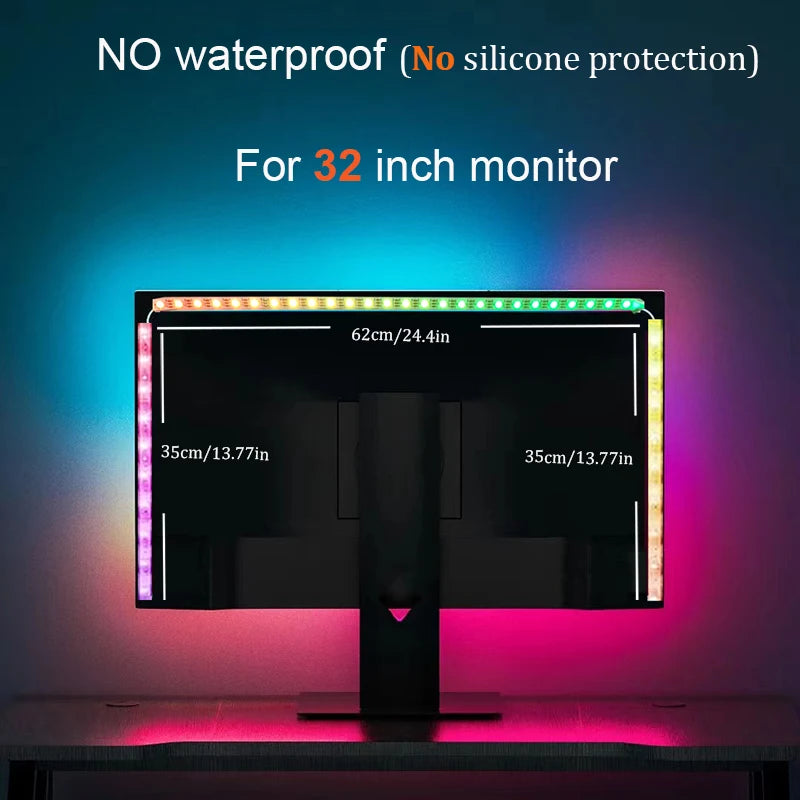 Smart Gaming Computer Monitor Screen SYNC Light Strip PC Backlight RGBIC Neon Lamp with Software Control Music SYNC Color Picker