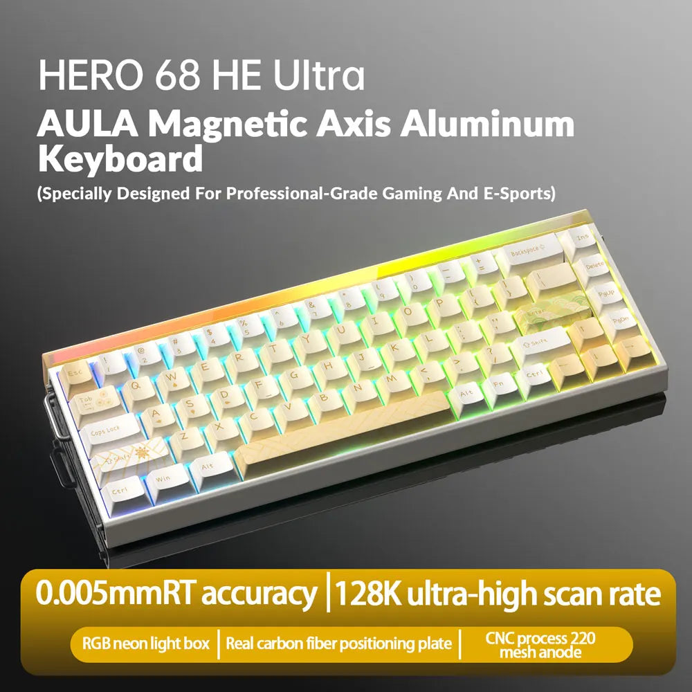 AULA HERO68 HE Ultra/pro Magnetic Switch Gaming Keyboard Full CNC Aluminum Case Rapid Trigger 8kHz Rate of Return RGB