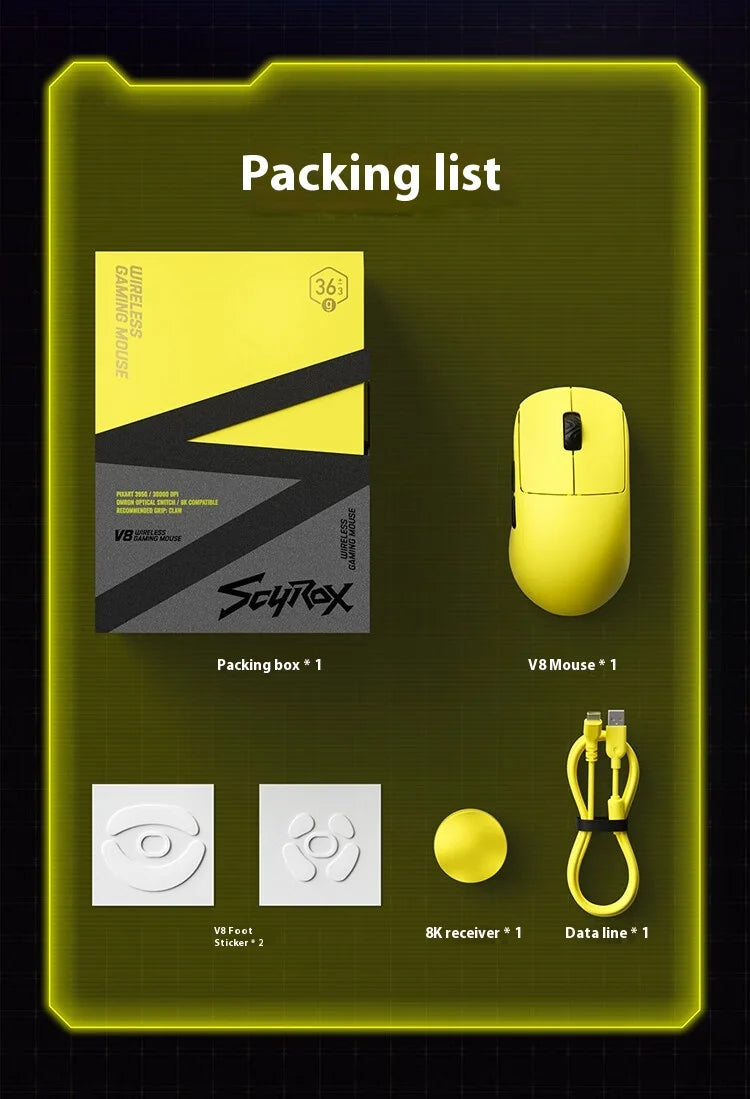 Ready-Stock Scyrox V8 Mouse 8k Return Paw3950 Dual Mode Wireless E-Sports Mouse Ergonomics 36g E-Sports Mice Pc Gamer Accessory