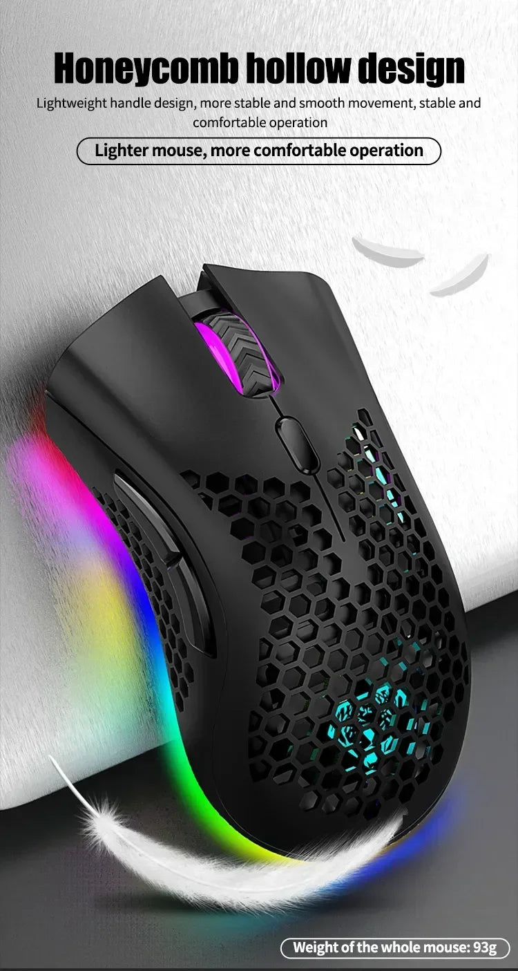 BM600 Wireless Mouse USB 2.4G Wireless RGB Optical Cellular Gaming Mouse Ergonomic Optical Honeycomb Office Wireless Mouse