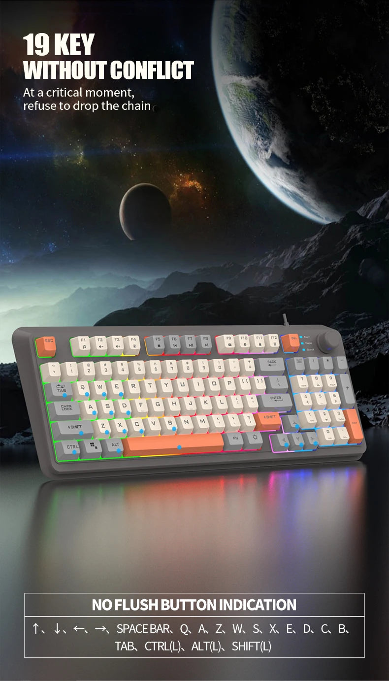 K82 Gaming Gaming Keyboard Glows Wired USB Desktop PC/Notebook Available 19-key punchless knob to adjust volume