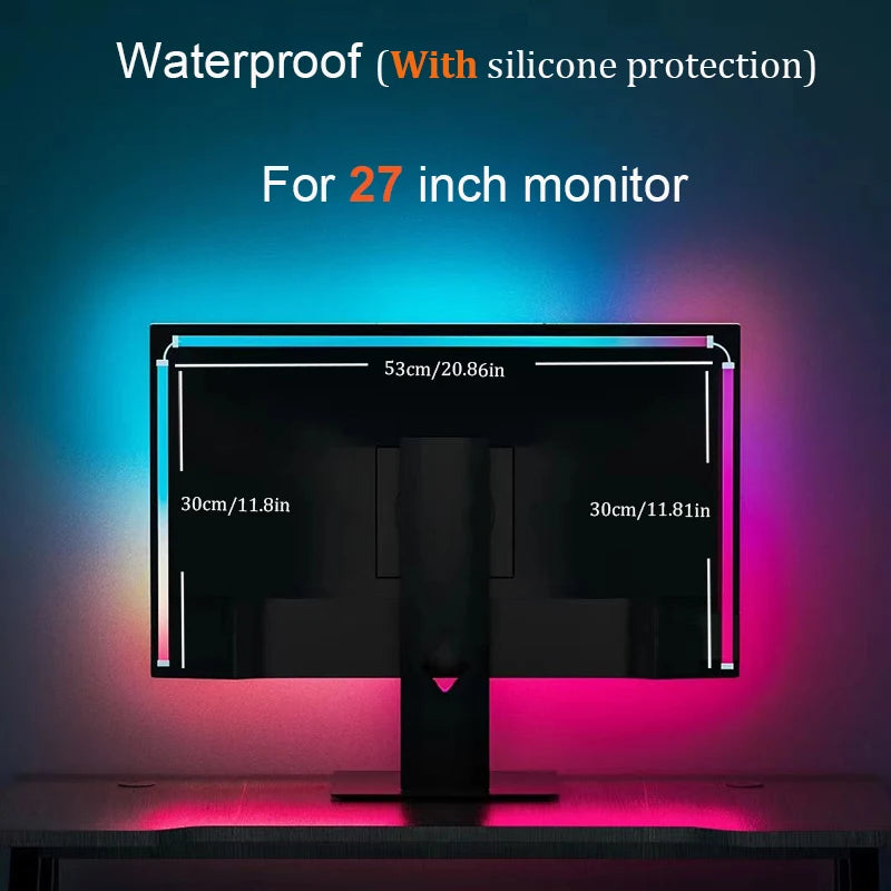 Smart Gaming Computer Monitor Screen SYNC Light Strip PC Backlight RGBIC Neon Lamp with Software Control Music SYNC Color Picker