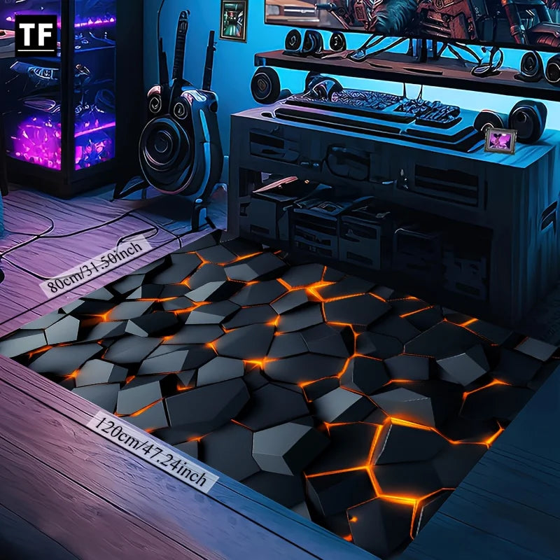 Cyberpunk Honeycomb Carpet, Cartoon Printed Game Mat, Large Gamer Decor, Fragmented Design, Non Slip Indoor Floor Rug