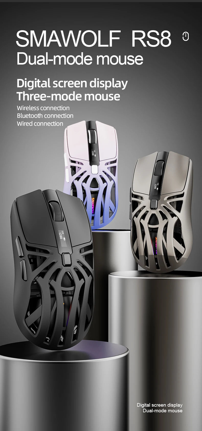 Smailwolf RS8 1000Hz Bluetooth mouse, three-mode connection, lightweight macro gaming mouse notebook computer hollow mouse