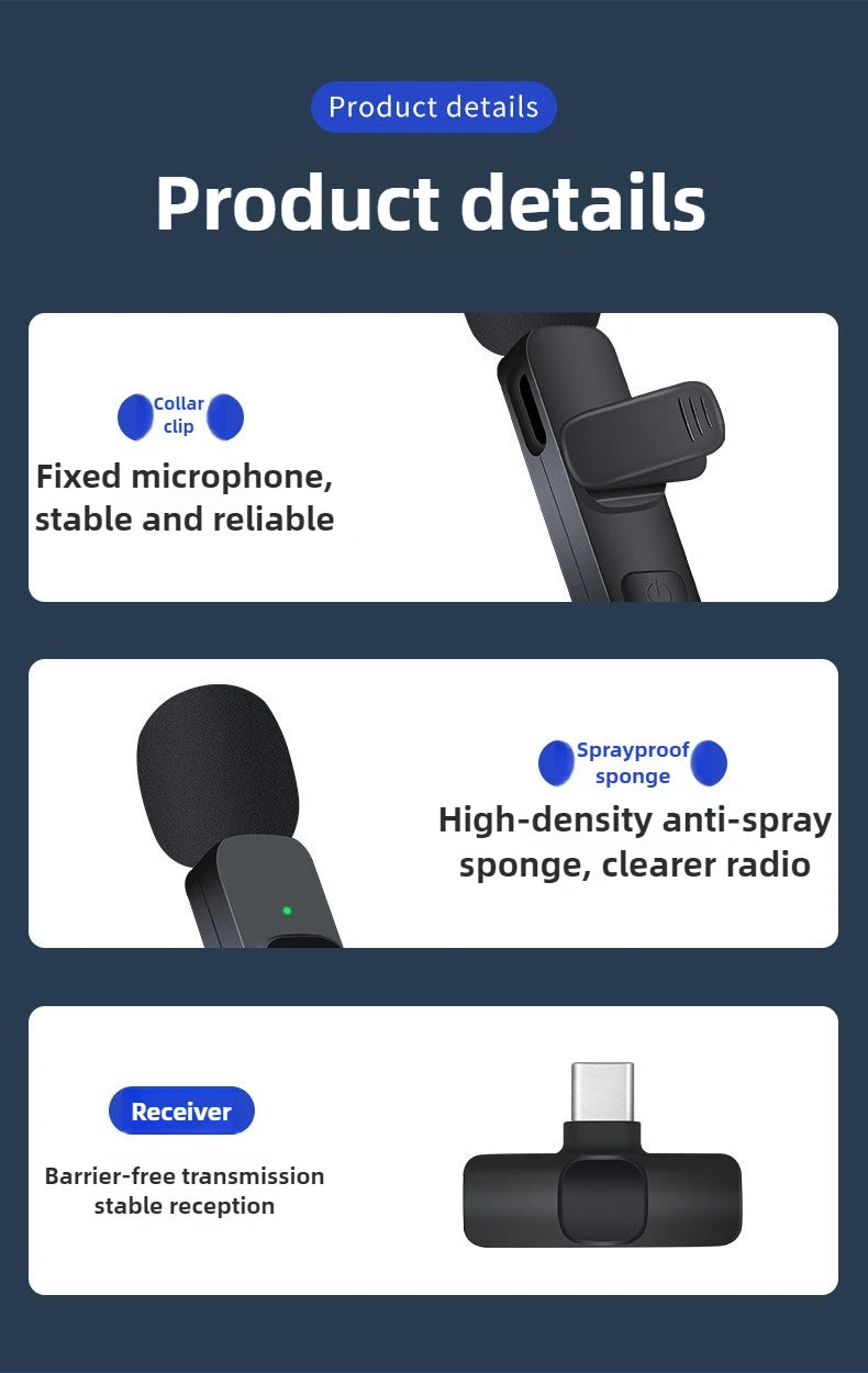 New Wireless Lavalier Microphone Portable Audio Video Recording Mini Microphone for Android PC Camera Live Gaming Phone