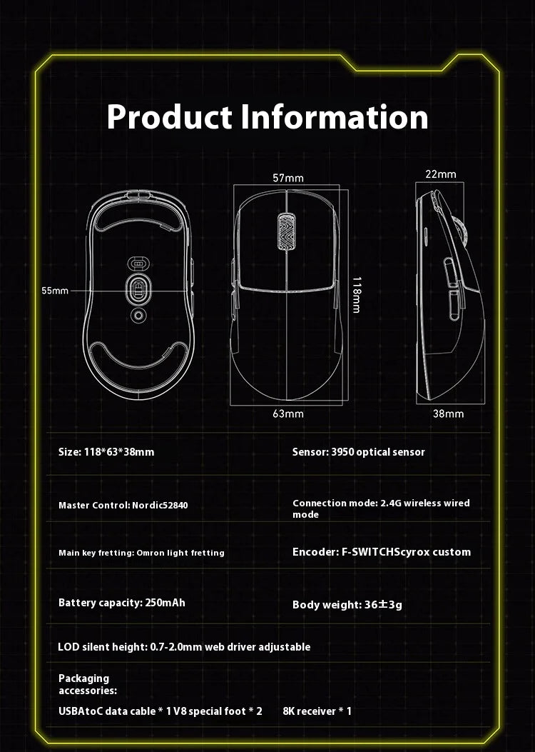 Scyrox V8 Lightweight 36g Wireless Mouse 8K PAW3950 Comfortable Feel E-Sports Gaming Mouse Customized PC Gamer Accessories Gifts