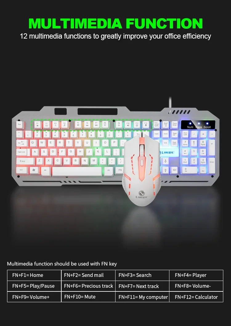 Limei T25 Metal Gaming Keyboard Mouse Set Backlit Floating Mechanical Feel USB Computer Peripherals from Mainland China