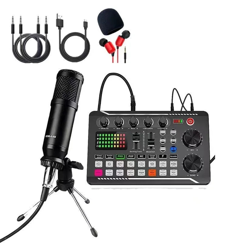 V8S sound card English podcast equipment set BM800 Condenser microphone F998 Karaoke Podcast Recording Live Stream for phones