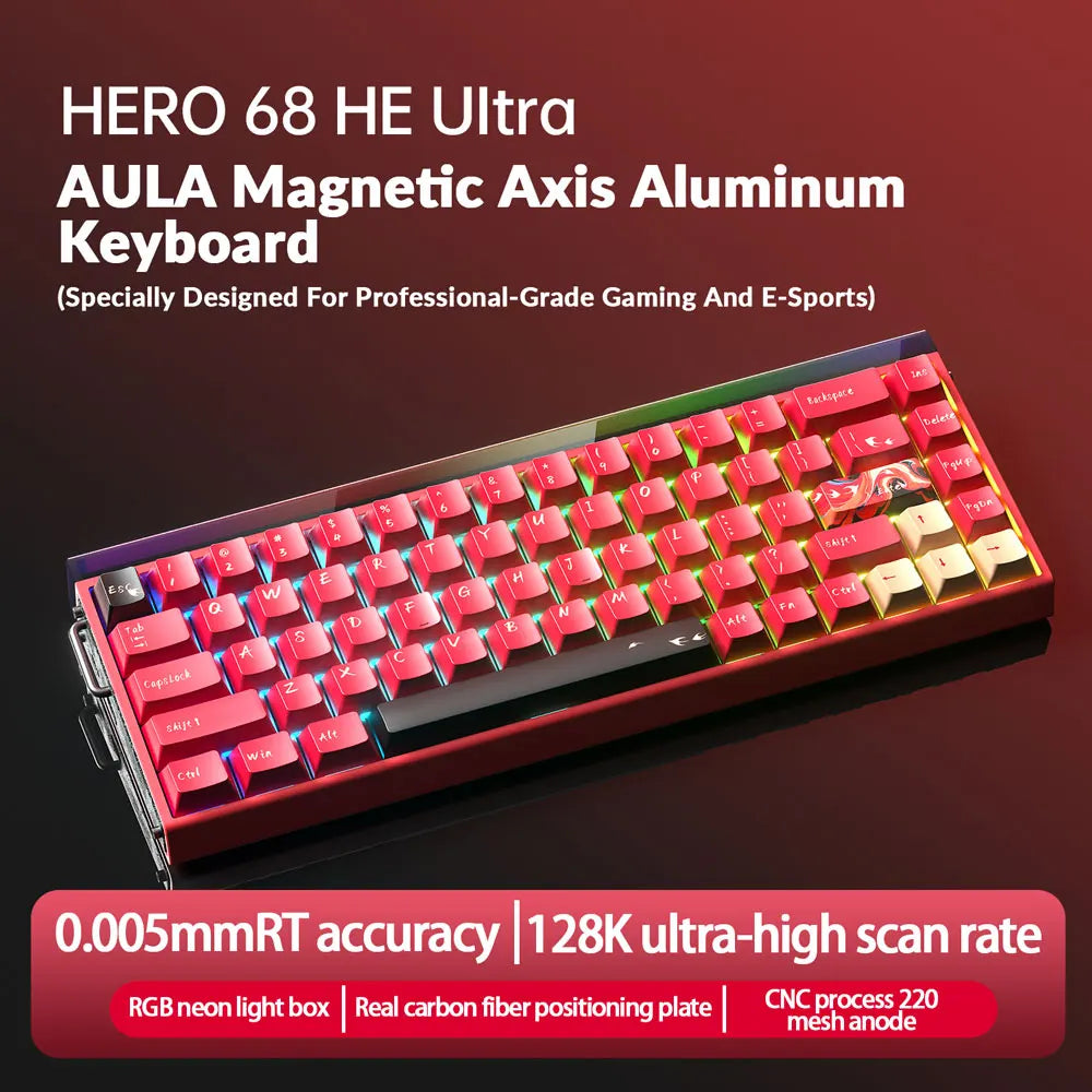 AULA HERO68 HE Ultra/pro Magnetic Switch Gaming Keyboard Full CNC Aluminum Case Rapid Trigger 8kHz Rate of Return RGB