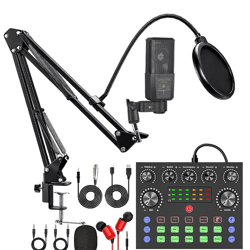 V8S sound card English podcast equipment set BM800 Condenser microphone F998 Karaoke Podcast Recording Live Stream for phones