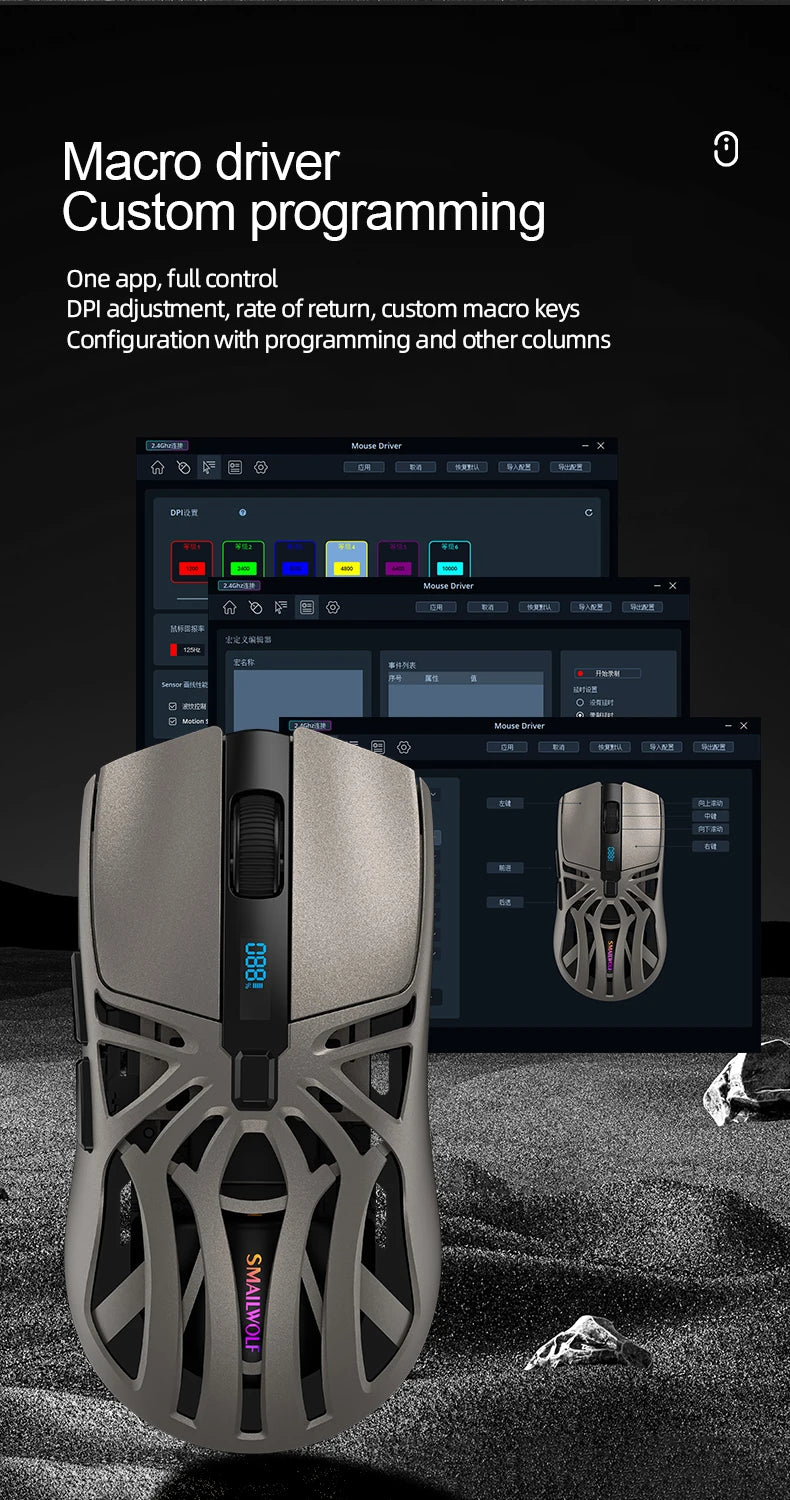 Smailwolf RS8 1000Hz Bluetooth mouse, three-mode connection, lightweight macro gaming mouse notebook computer hollow mouse