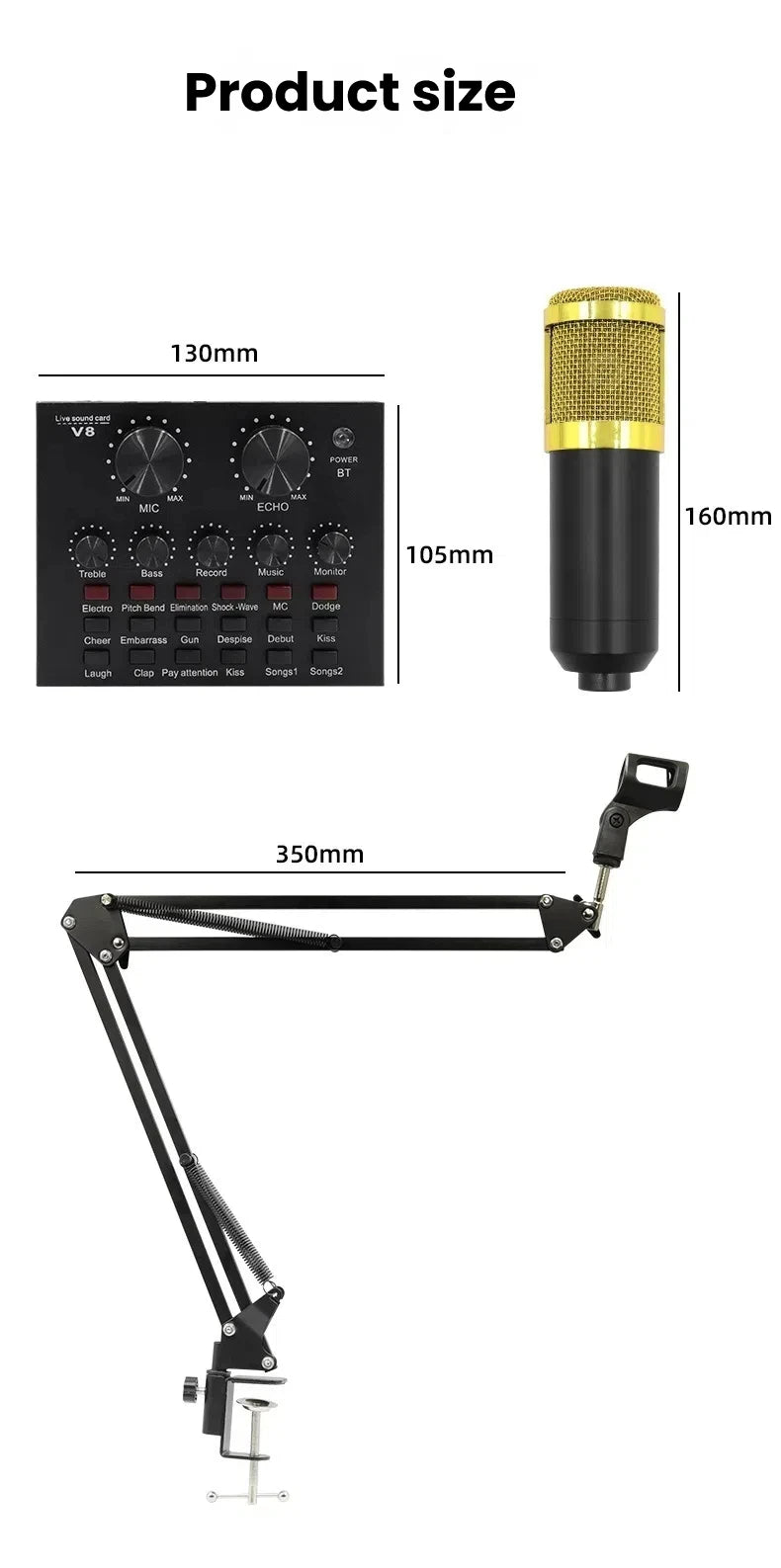 V8S sound card English podcast equipment set BM800 Condenser microphone F998 Karaoke Podcast Recording Live Stream for phones