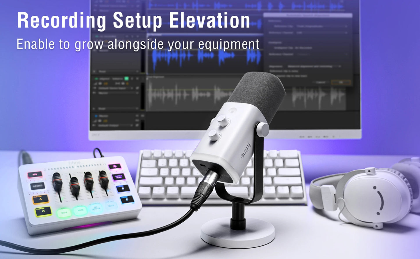 FIFINE RGB Streaming Podcast Kit with Dynamic Mic & Audio Mixer for Gaming/Recording/Live Streaming, Instant Audio Control- KS5W