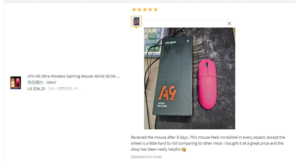 ATK A9 Ultra Wireless Gaming Mouse A9/A9 SE/A9 Plus/A9 Pro Tri Mode 8K 53g Lightweight E-sports Gaming Mouse PC Custom Accessory