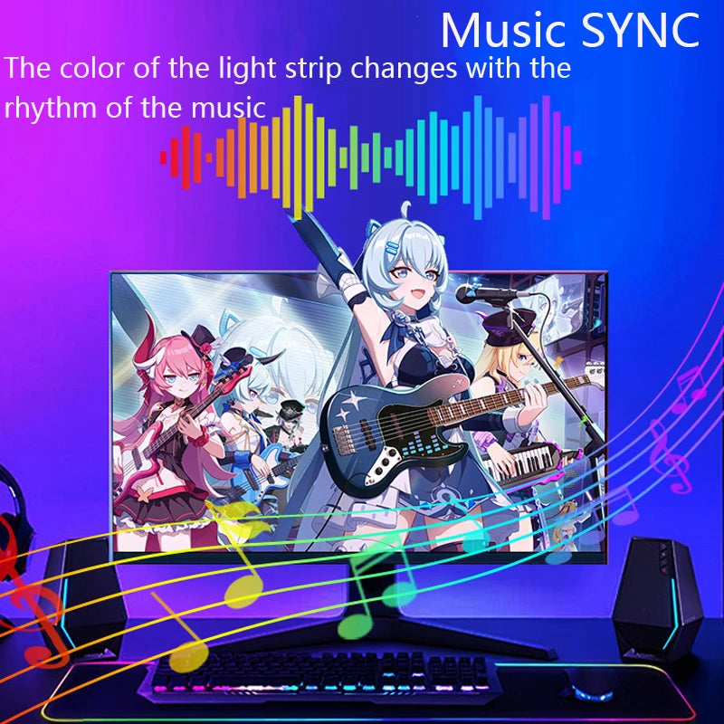 Smart Gaming Computer Monitor Screen SYNC Light Strip PC Backlight RGBIC Neon Lamp with Software Control Music SYNC Color Picker