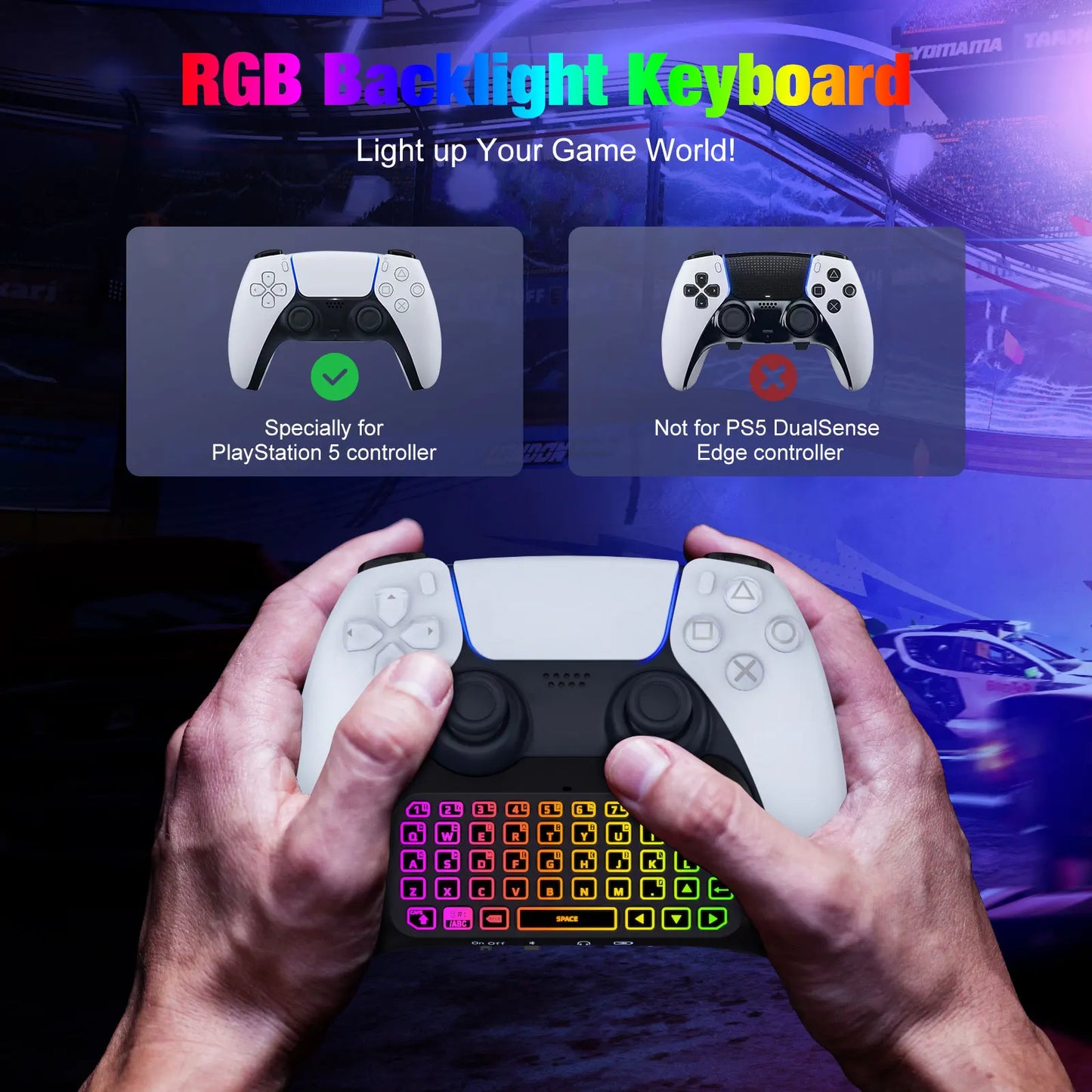 RGB Backlight Keyboard for PS5 Controller,Bluetooth Wireless Mini Gamepad Chatpad for Playstation 5 with Upgraded Speaker