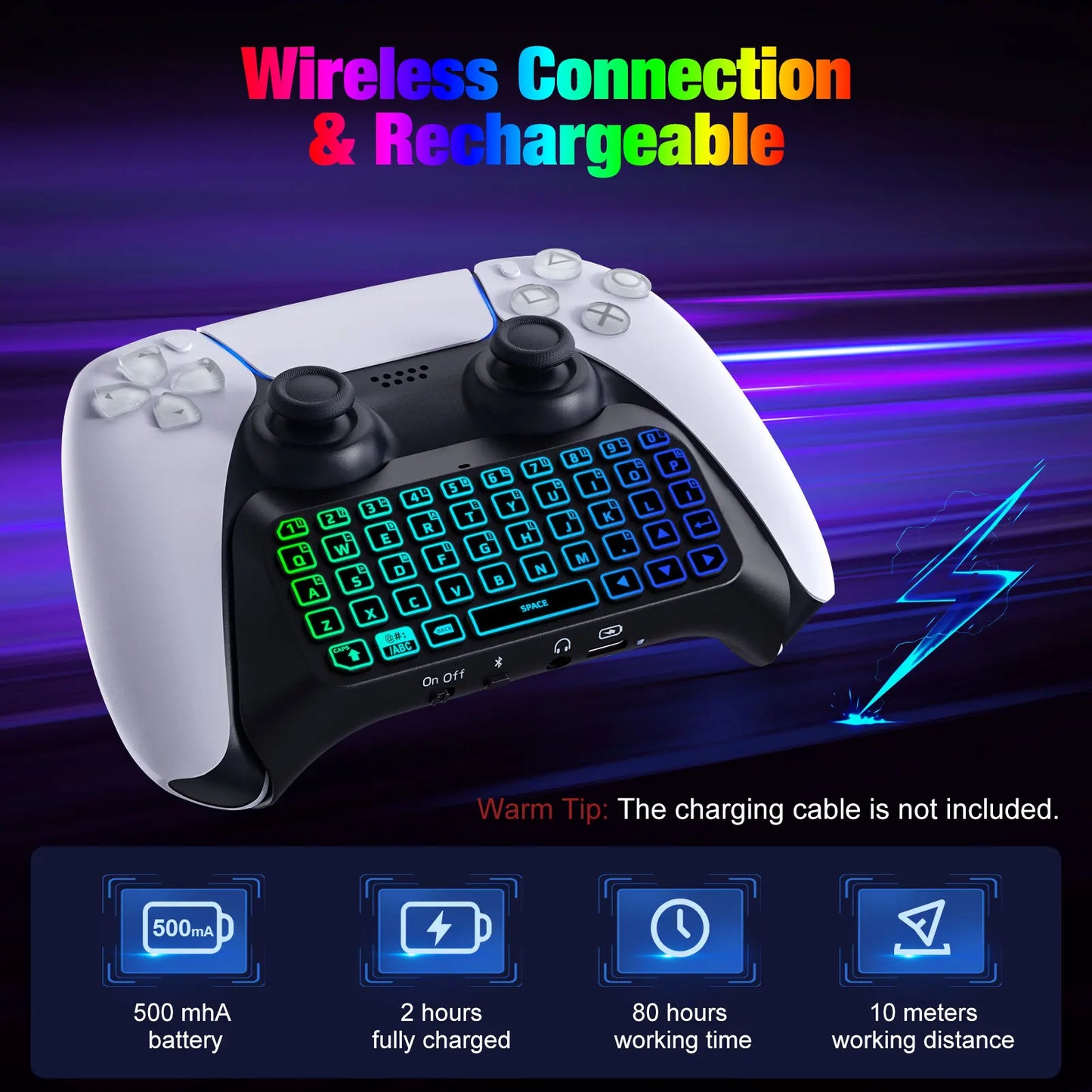 RGB Backlight Keyboard for PS5 Controller,Bluetooth Wireless Mini Gamepad Chatpad for Playstation 5 with Upgraded Speaker