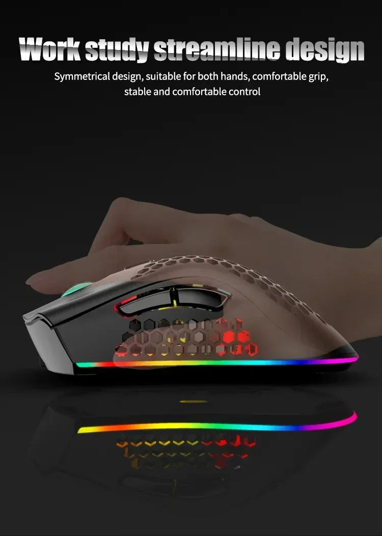 BM600 Wireless Mouse USB 2.4G Wireless RGB Optical Cellular Gaming Mouse Ergonomic Optical Honeycomb Office Wireless Mouse
