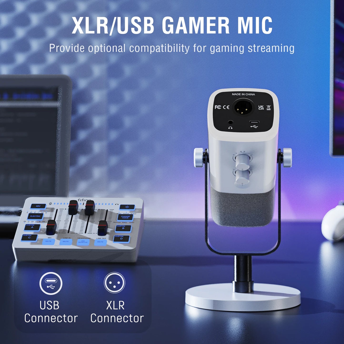 FIFINE RGB Streaming Podcast Kit with Dynamic Mic & Audio Mixer for Gaming/Recording/Live Streaming, Instant Audio Control- KS5W