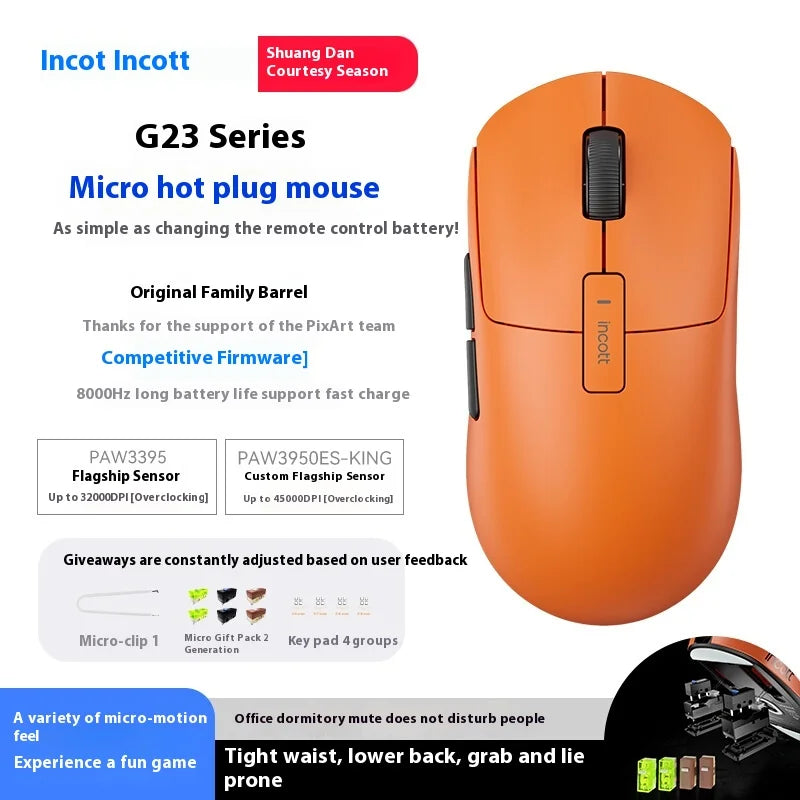 Incott G23 Pro Mouse G23 V2 Wireless Mouse 8K Incott G24 Hot Swap PAW3395 Sensor Gaming Mice Ergonomics Pc Gamer Custom Gift