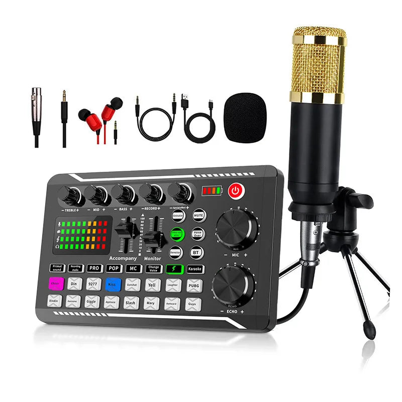 V8S sound card English podcast equipment set BM800 Condenser microphone F998 Karaoke Podcast Recording Live Stream for phones