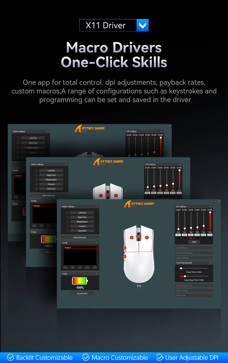 Attack Shark X11 Black Bluetooth Wireless Mouse Three Mode 2.4G PAW3311  RGB  PC Magnetic charging dock ,Gaming E-sports Mouse