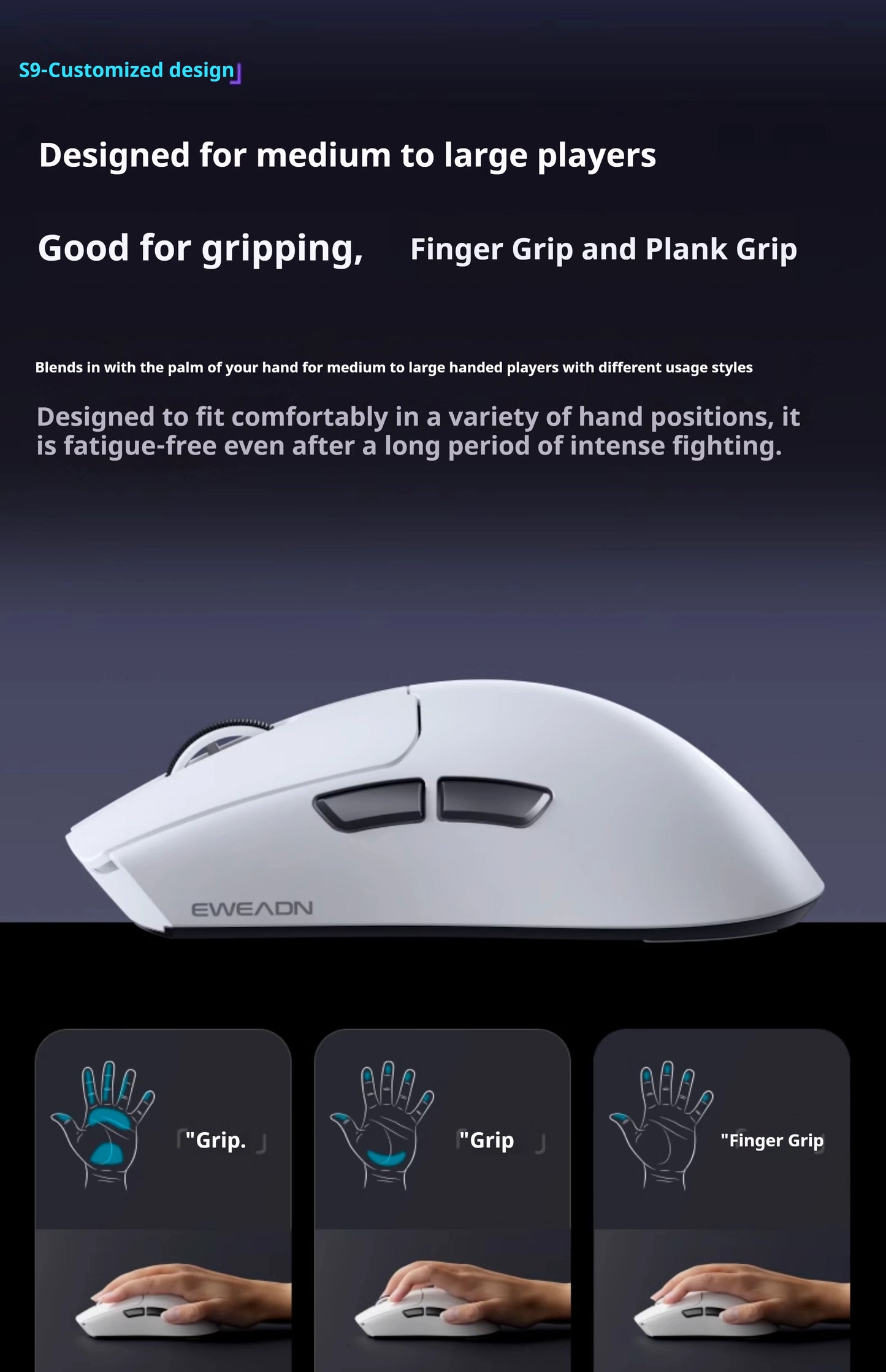 EWEADN S9 series Wireless Gaming Mouse,Tri-Mode,Lightweight Pro Design,High-Precision Sensor, Ergonomic, for Esports, PC/Office