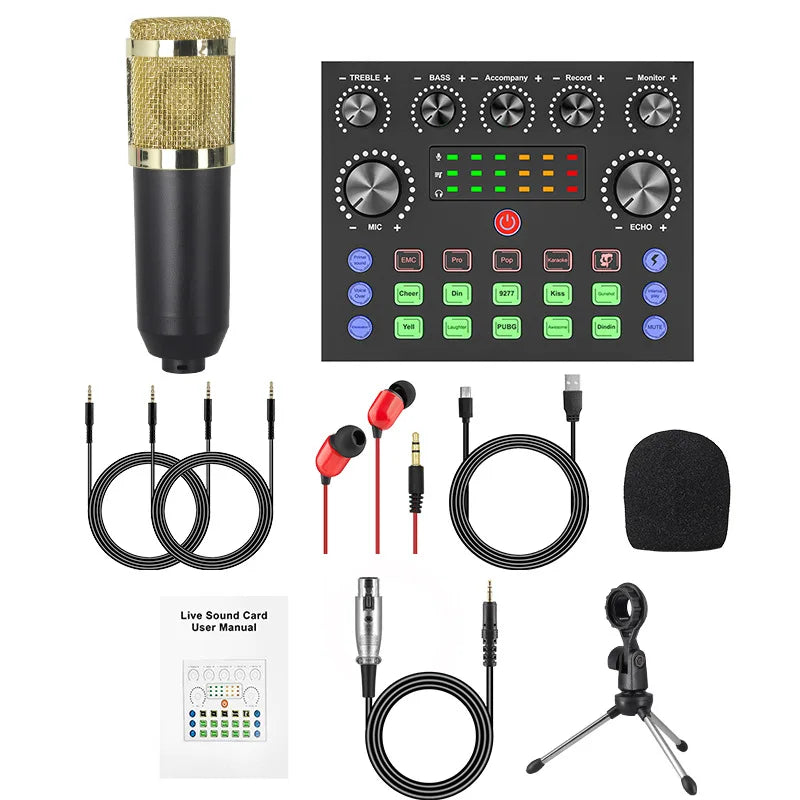 V8S sound card English podcast equipment set BM800 Condenser microphone F998 Karaoke Podcast Recording Live Stream for phones