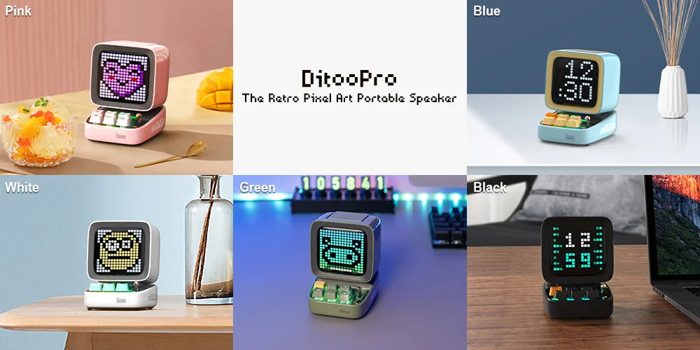 Divoom Ditoo-Pro  Pixel Art Bluetooth Portable black Speaker Alarm Clock DIY LED Display Board Cute Gift Home Light Decoration