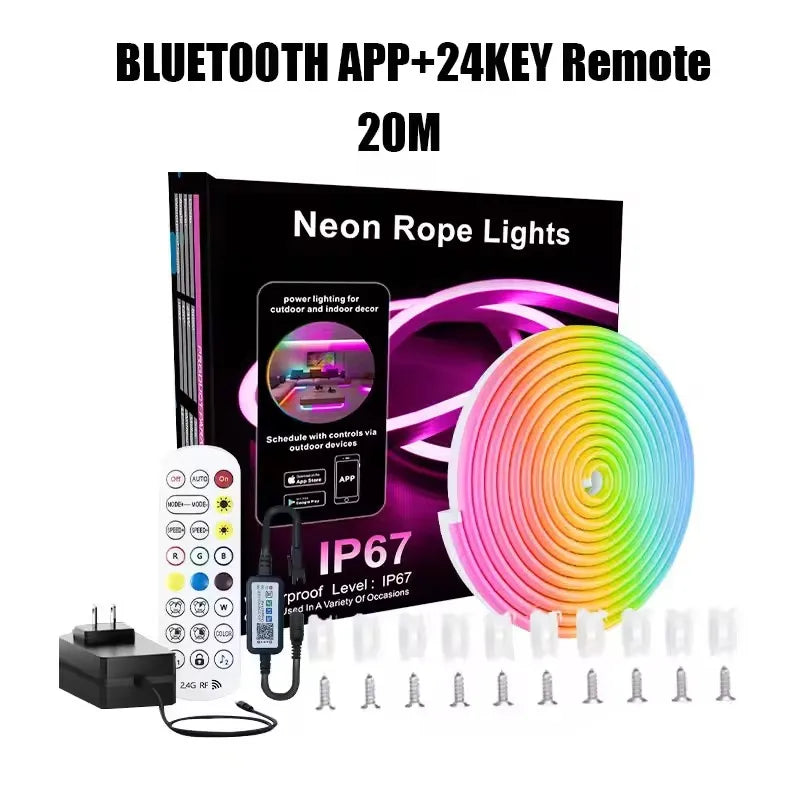 Dc 24V Rgb Ic Neon Led Lights Strip Waterproof Bluetooth App Remote Control Led Room Light 5M 10M 15M 20M Led Ribbon Rgb Tape
