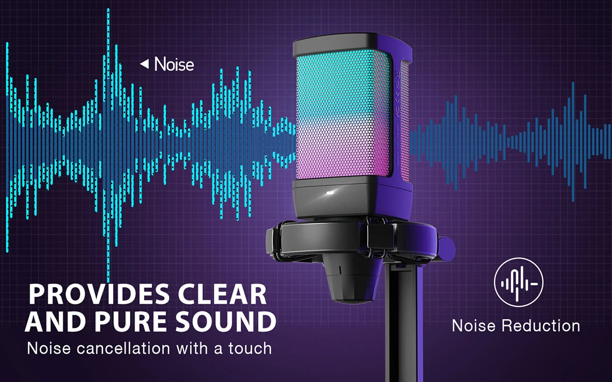 AmpliGame Gaming USB Microphone Set with Quick Mute,RGB Condenser Mic Kit with Vol Gain,Noise Reduction for Streaming,PC,PS5-Q6T