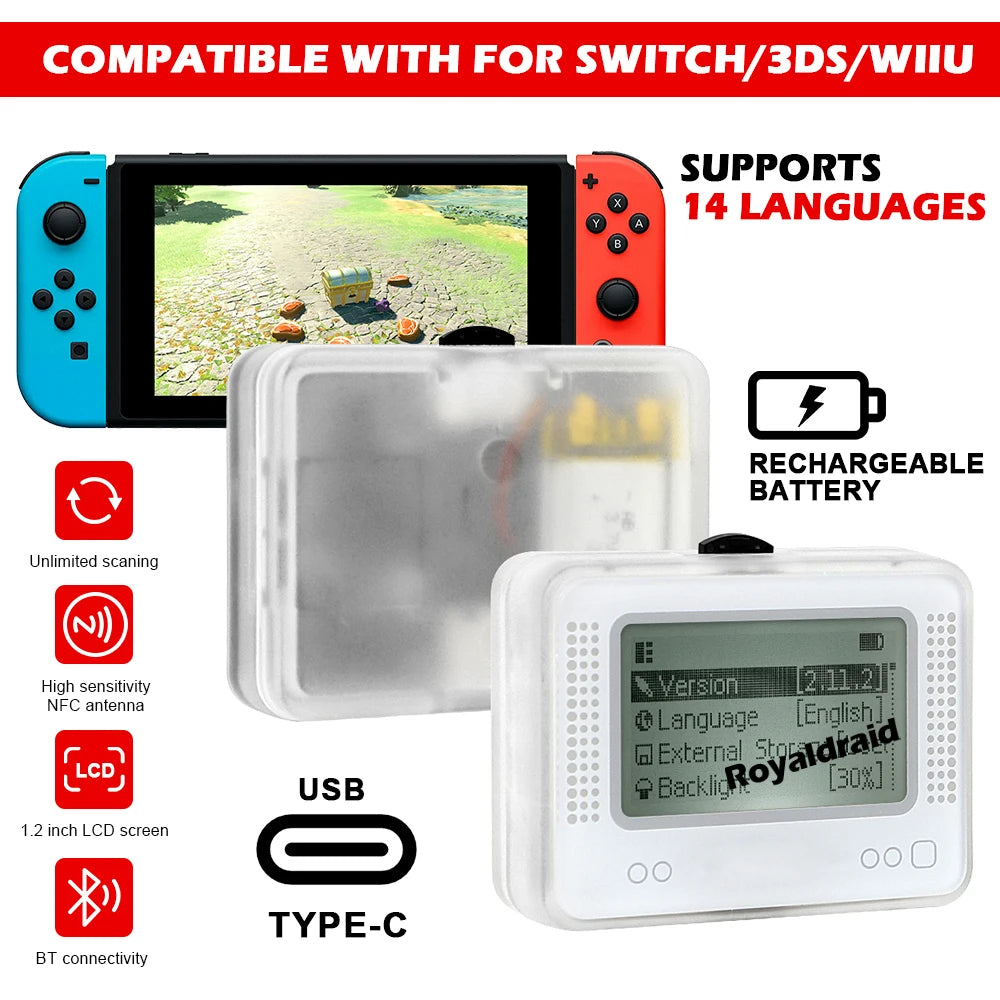 For Allmiibo Chargeable Intelligent Simulator Emulator Bluetooth-Compatible Universal Writer for Switch/Wiiu Gaming Accessories