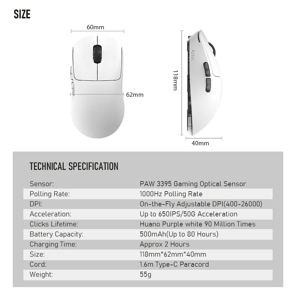 Kysona Aztec Red Gaming Mouse Wireless Mouse 55g PAW3395 Ultra-Light 26000DPI  Optical Computer Bluetooth Mice For Laptop PC