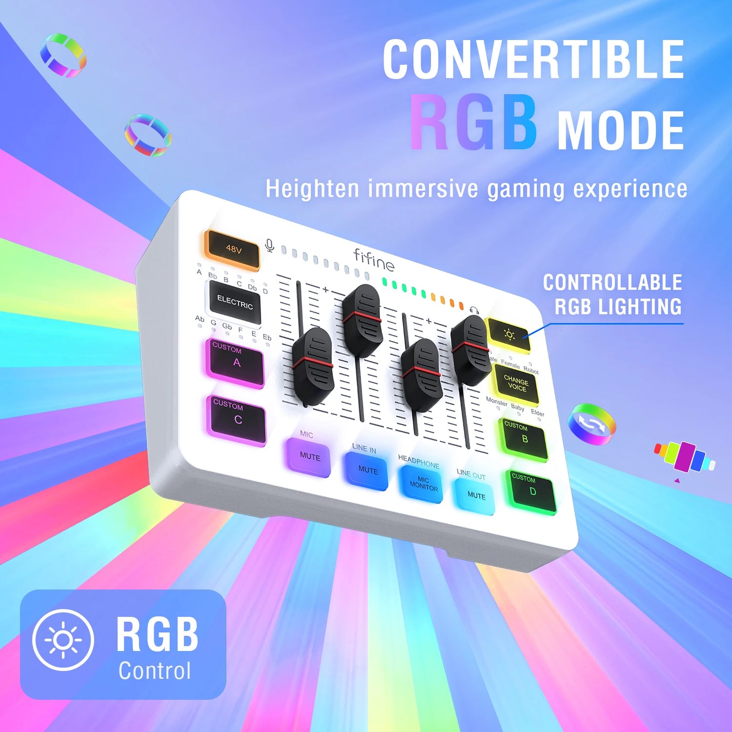 FIFINE RGB Streaming Podcast Kit with Dynamic Mic & Audio Mixer for Gaming/Recording/Live Streaming, Instant Audio Control- KS5W