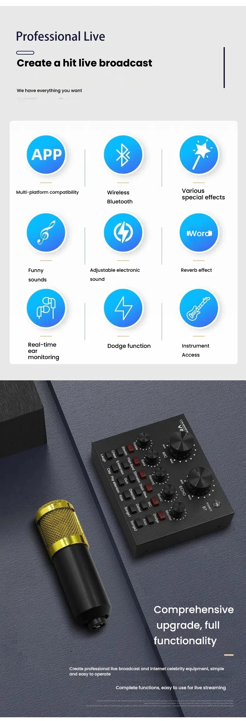 V8S sound card English podcast equipment set BM800 Condenser microphone F998 Karaoke Podcast Recording Live Stream for phones