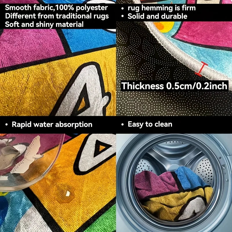 Cyberpunk Honeycomb Carpet, Cartoon Printed Game Mat, Large Gamer Decor, Fragmented Design, Non Slip Indoor Floor Rug