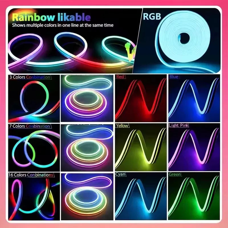 Dc 24V Rgb Ic Neon Led Lights Strip Waterproof Bluetooth App Remote Control Led Room Light 5M 10M 15M 20M Led Ribbon Rgb Tape