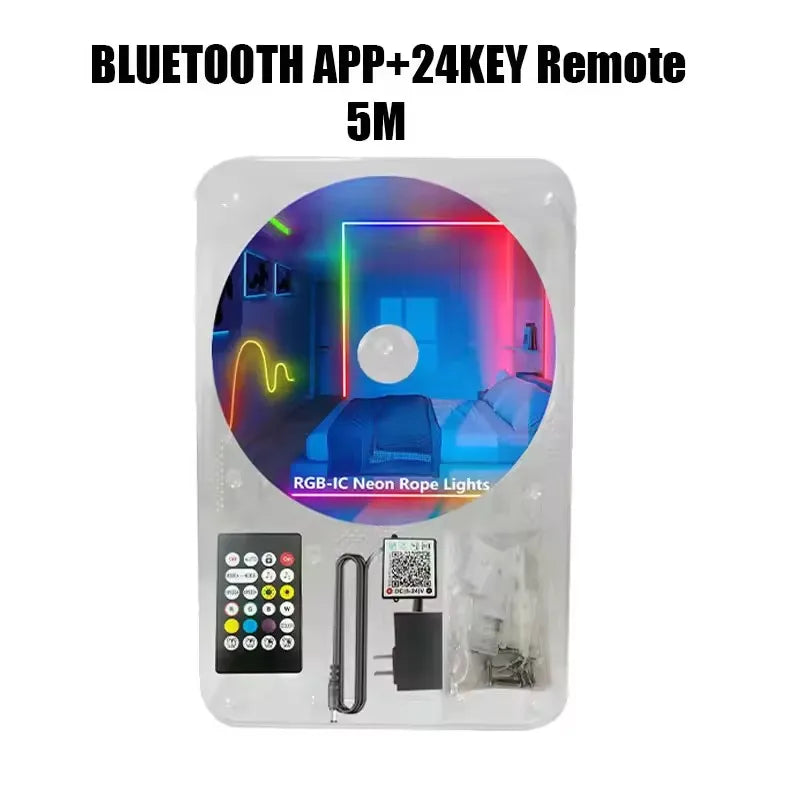 Dc 24V Rgb Ic Neon Led Lights Strip Waterproof Bluetooth App Remote Control Led Room Light 5M 10M 15M 20M Led Ribbon Rgb Tape