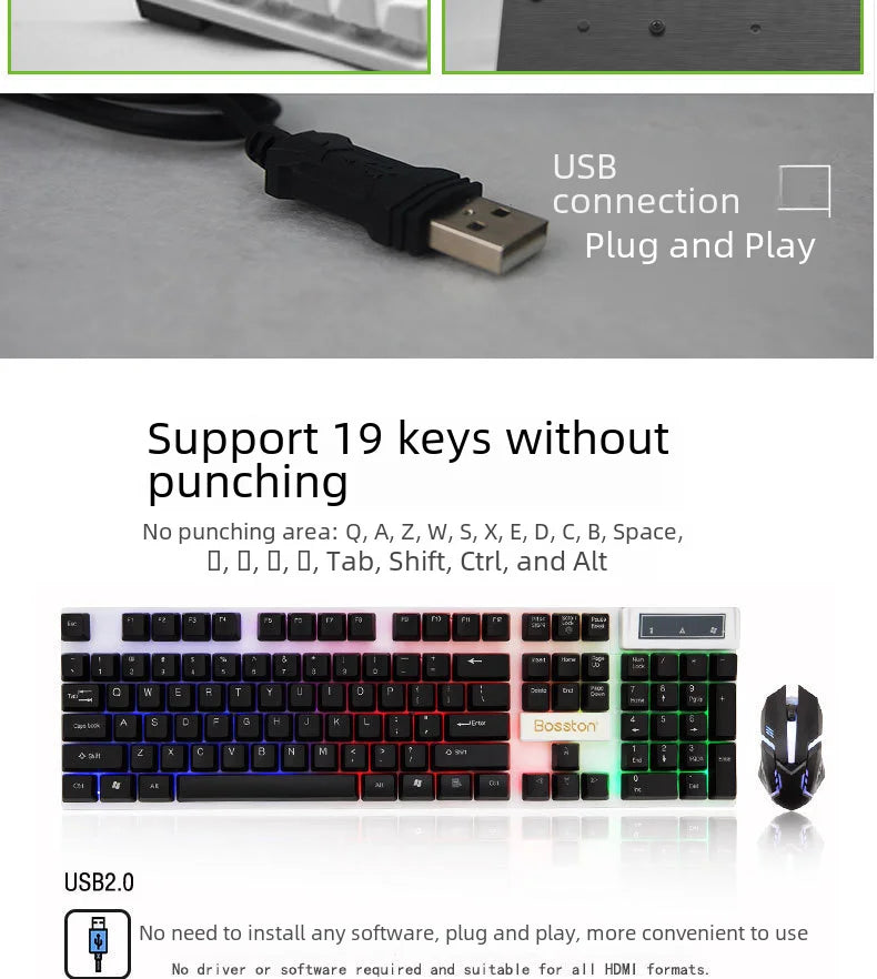 Doctor Denton Floating Rainbow Backlight Wired Keyboard Mouse Set Diy Computer Assembly Suitable For Gaming Office