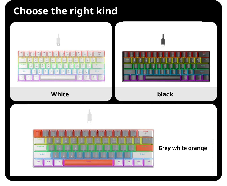 K61 Wired Mechanical Keyboard 10 Kinds of Colorful Lighting Gaming and Office For Microsoft Windows and Apple IOS System