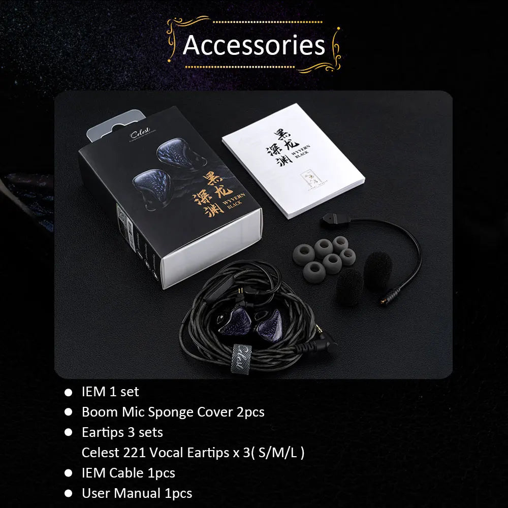 Celest Wyvern Black Type-C In Ear Earphone Monitor With Microphone Hifi Music Headphone IEMs Wired Gaming Earbuds For Gif