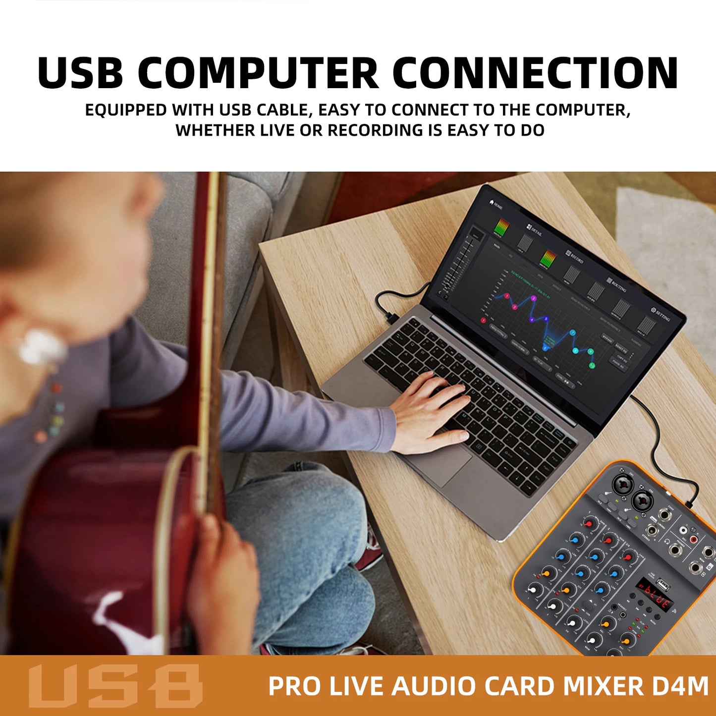 Studio Audio Mixer with 4-Channel Selectable Inputs, Built-in MP3 Player, 12KHz/80Hz EQ, +30dBu Max Output - Ideal for Live & Re