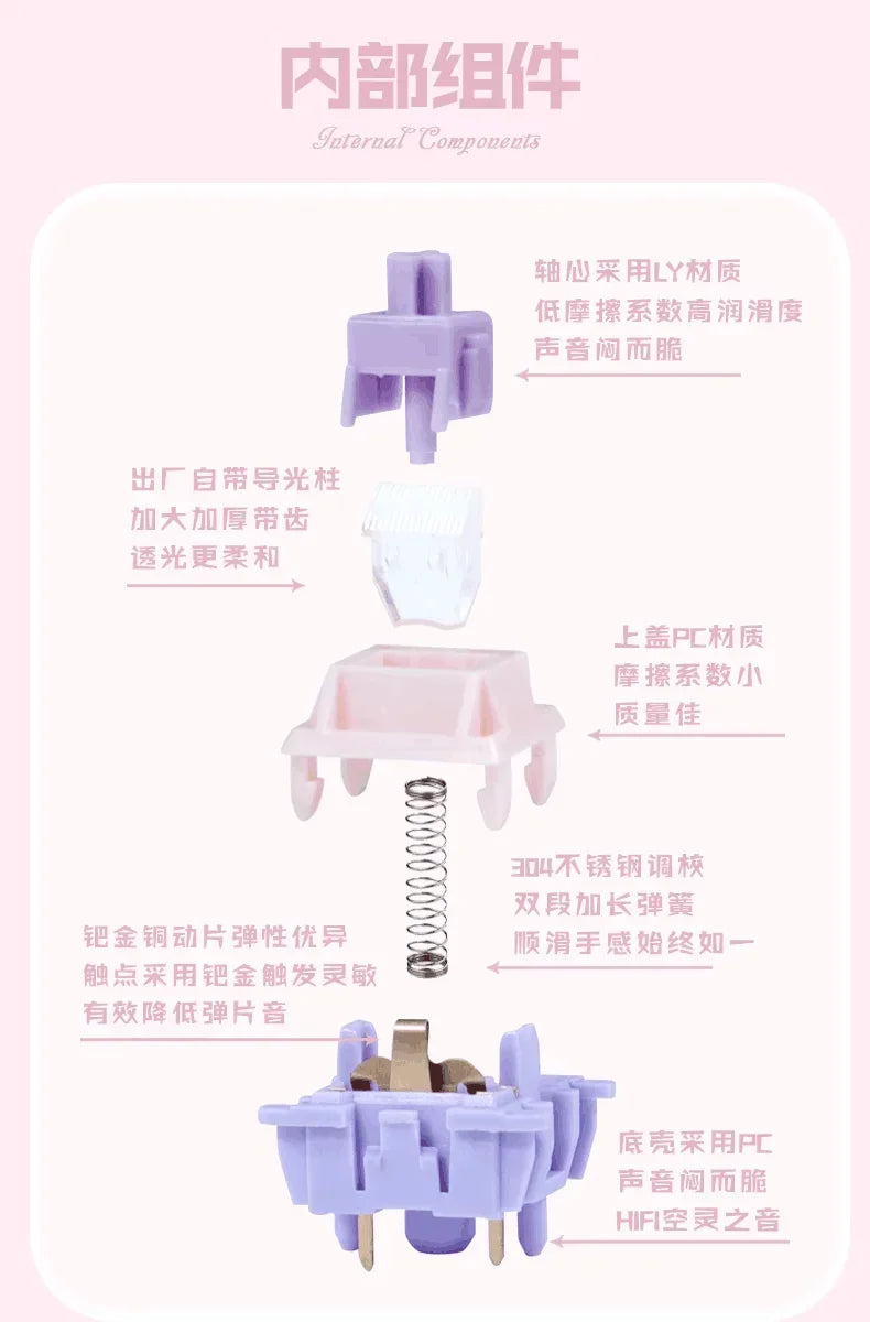 MMD Princess V4 Switch RGB Light Guide Custom 5Pin Linear Tactile Mechanical Keyboard LY Smooth Stalk Gaming Switches Lubricated