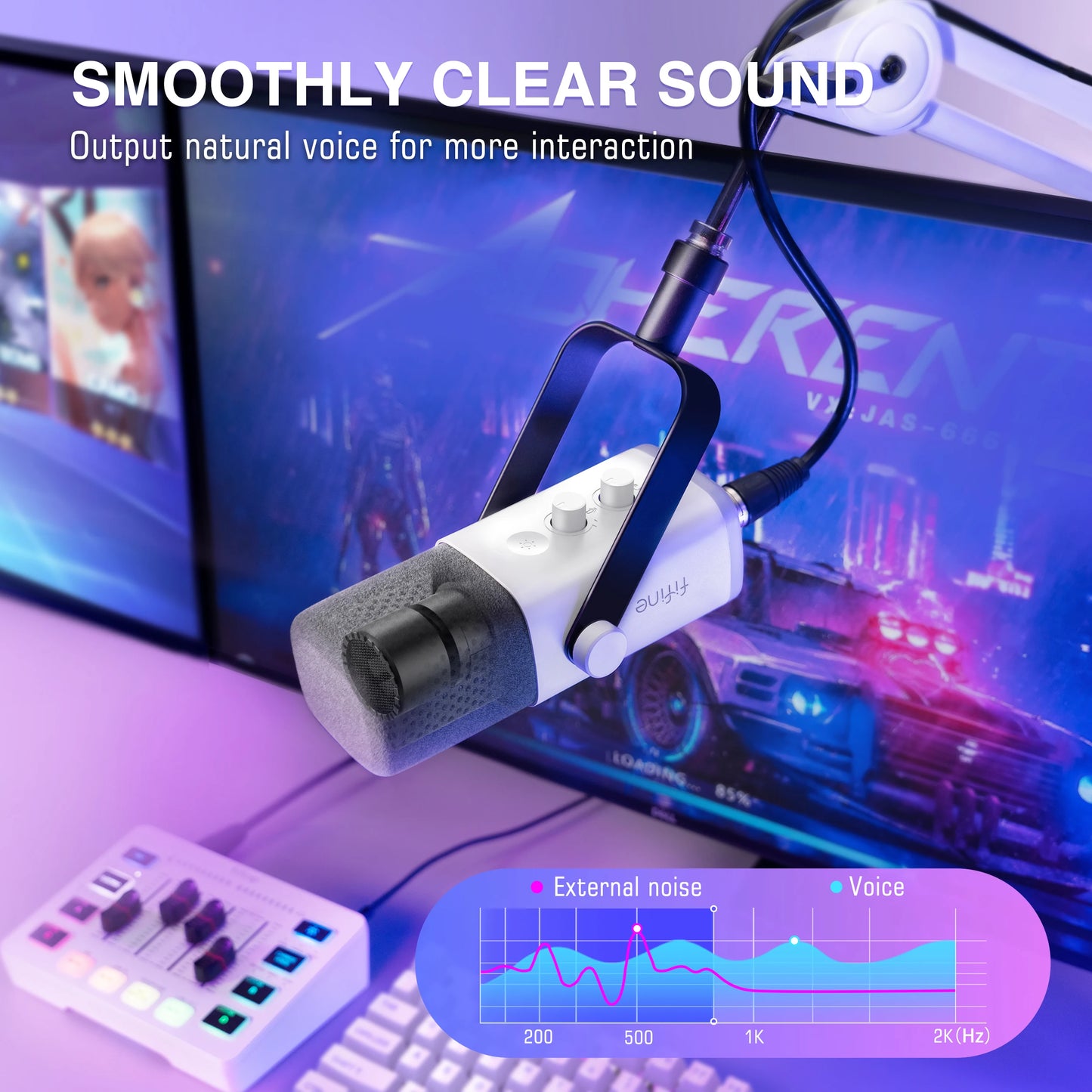 FIFINE RGB Streaming Podcast Kit with Dynamic Mic & Audio Mixer for Gaming/Recording/Live Streaming, Instant Audio Control- KS5W